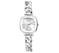 JewelryWe Relojes Analógico Cuadrado Mujer: Reloj de Pulsera Cuarzo Pequeños para Señora Correa de Acero Inoxidable Cadena Cubana Extraíble Plata - para Ocio Negocios Regalos