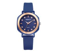 JewelryWe Relojes Analógicos Redondos Mujer: Reloj de Cuarzo Casual para Señoras Correa de Silicona Ecológica Negra Resistente al Agua Azul - para Ocio Negocios Regalos