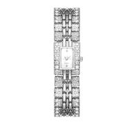 JewelryWe Relojes Cuadrados Diamantes Imitación: Plata Reloj Cuarzo Analógicos Mujer para Correa Completa de Strass - Ropa Diaria
