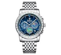 JewelryWe Relojes Cuarzo Analógicos Hombre: Plata Reloj Estanco Esfera Estancocon Cielo Estrellado Luminosos Cronómetro Redondo de Acero Inoxidable - Ropa Diaria