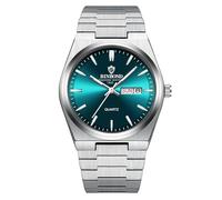 JewelryWe Relojes Cuarzo Analógicos Hombre: Reloj Redondo de Esfera Verde de Escala Rayada de Puntero Luminoso de Aceros Inoxidables - Ropa Diaria
