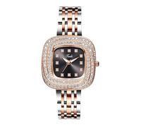 JewelryWe Relojes de Cuadrado Analógicos para Mujer: Reloj de Pulsera de Esfera con Escala Imitación Diamantes Correa de Aceros Inoxidable Negro - para Ocio Negocios Regalos