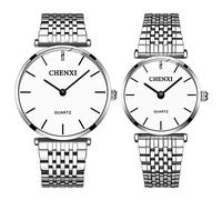 JewelryWe Relojes de pareja a juego dorados: juego de relojes de pulsera de cuarzo de acero inoxidable analógico con calendario, reloj para él y para ella, para aniversario, boda y San Valentín, plata
