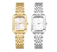 JewelryWe Relojes de pulsera de metal para mujer, cuadrado, elegante, analógico, de cuarzo, para negocios, informal, con esfera rectangular y correa de aleación, Pequeño - 2 unidades, Pulsera