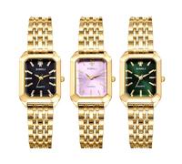 JewelryWe Relojes de pulsera de metal para mujer, cuadrado, elegante, analógico, de cuarzo, para negocios, informal, con esfera rectangular y correa de aleación, Pequeño-oro-3pcs Set, Pulsera