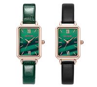 JewelryWe Relojes de pulsera para mujer redondo/cuadrado verde esfera analógica reloj de cuarzo simple elegante casual reloj de pulsera de cuero, Cuadrado, 2 unidades