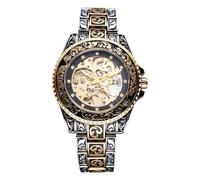 JewelryWe Relojes Mecánico Automático Hombre: Reloj de Pulsera de Vintage Escala de Imitación de Diamante Reserva de Marcha de 36 Horas Puntero Luminoso Caja Giratoria - para Ocio Negocios Regalo