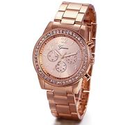 JewelryWe Relojes Rosas de Mujer Precioso Cuarzo de Acero Inoxidable, Reloj de Pulsera con Diamantes de Imitación Brillante, Oro Rosa Buen Regalo