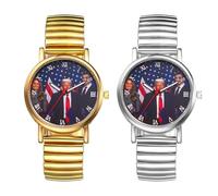 JewelryWe Trump Attentat Reloj de pulsera elástico para hombre y mujer, Donald Trump Survived Shot Fist Raised Analógico de Cuarzo Reloj de Pulsera de Acero Inoxidable Banda Elástica Números Romanos