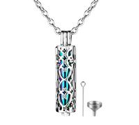 JewelryWe Urnen Anhänger Halskette für Asche, Edelstahl Gänseblümchen Lebensbaum Retro Blumenmuster Andenken Urne Anhänger Kette Monummal Feuercreation Schmuck Gedenkschmuck für Damen Herren, Acero
