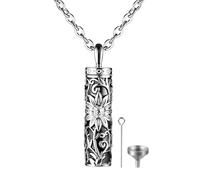 JewelryWe Urnen Anhänger Halskette für Asche, Edelstahl Gänseblümchen Lebensbaum Retro Blumenmuster Andenken Urne Anhänger Kette Monummal Feuercreation Schmuck Gedenkschmuck für Damen Herren, Acero