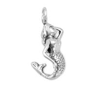 JewelryWeb Abalorio de sirena de plata de ley 925 oxidada, 11 mm x 23 mm, colgante de 28 mm para mujer