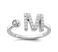 JewelryWeb Anillo ajustable de oro blanco de 14 quilates de 1,8 mm, diamante cultivado en laboratorio de 1/4 quilates SI+ G+, letra SI+ G+, con monograma personalizado, inicial M, anillo de estilo