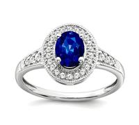 JewelryWeb Anillo de oro blanco de 14 quilates de 1,75 a 3,5 mm con halo de diamantes y zafiro creado ovalado, talla 7, anillo para mujer