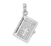 JewelryWeb Colgante de plata de ley 925 chapado en rodio 3D móvil con colgante de la Biblia de oración del Señor para mujer, talla única, Metal Plata metal Rodio Plata, No es una piedra preciosa