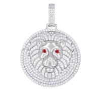JewelryWeb Colgante de plata de ley 925 para hombre, diseño de moissanita blanca y roja Leo/cabeza de león, 37,8 x 25,1 mm de ancho, collar para hombre, talla única, Gema Metal Plata, Moissanita
