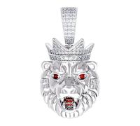 JewelryWeb Colgante de plata de ley 925 para hombre, diseño de moissanita blanca y roja Leo/cabeza de león, 34,6 x 15,9 mm de ancho, collar para hombre, talla única, Gema Metal Plata, Moissanita
