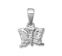JewelryWeb Collar con colgante chapado en rodio pulido y texturizado, diseño de alas de ángel de mariposa para adolescentes de 9,3 mm, talla única, Metal metal Rodio, No es una piedra preciosa