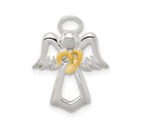 JewelryWeb Collar con colgante de ángel de la guarda religioso de plata de ley 925 y tono dorado, 18,26 x 15,14 mm de ancho, 1,13 mm de grosor, para mujer