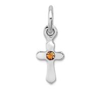 JewelryWeb Collar con colgante de cruz de plata de ley 925 pulida chapada en Rh con cristal Preciosca para adolescentes, 17 x 5,91 mm de ancho