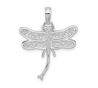 JewelryWeb Collar con colgante de libélula de plata de ley 925 chapada en rodio pulido con filigrana para mujer, talla única, Metal Plata metal Rodio Plata, No es una piedra preciosa