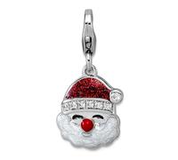 JewelryWeb Collar con colgante de Papá Noel de plata de ley 925 chapada en rodio con purpurina esmaltada y diamantes de imitación de 11,9 mm, para mujer