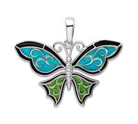 JewelryWeb Collar con colgante de plata de ley 925 bañado en rodio pulido esmaltado con alas de ángel, mariposa aguamarina, para mujer, talla única, Metal esmaltado metal Rodio, No es una piedra