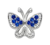 JewelryWeb Collar con colgante de plata de ley 925 chapada en rodio azul y blanco con diamantes de imitación de mariposa y alas de ángel para mujer de 16,76 mm