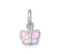JewelryWeb Collar con colgante de plata de ley 925 chapada en rodio esmaltado rosa mariposa alas de ángel para adolescentes de 7,4 mm, talla única, Metal esmaltado metal Rodio, No es una piedra