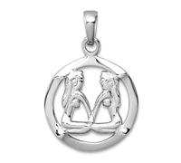 JewelryWeb Collar con colgante de plata de ley 925 chapada en rodio pulido del zodiaco Géminis de 15,6 mm para mujer, talla única, Metal Plata metal Rodio Plata, No es una piedra preciosa
