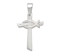 JewelryWeb Collar con colgante de plata de ley 925 pulida de 15,9 mm con cruz religiosa de fe con animales de vida marina cepillados, colgante para mujer, talla única, Metal Plata Plata de ley, No es