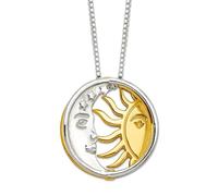 JewelryWeb Collar con colgante de plata de ley 925 y tono dorado pulido con sol y luna celestial de 46 centímetros para mujer, talla única, Oro Metal Plata, No es una piedra preciosa