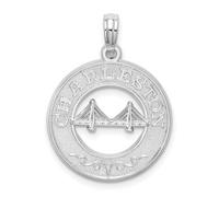 JewelryWeb Collar con colgante de puente de plata de ley 925 chapada en rodio con textura de Charleston de 25,42 mm de largo para mujer