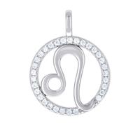 JewelryWeb Collar con colgante unisex de plata de ley 925 con circonita cúbica de imitación de signo del zodiaco Leo, 19,9 x 15,2 mm de ancho, colgante para mujer, talla única, Zirconia cúbica Piedra