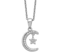 JewelryWeb Collar de plata de ley 925 chapada en rodio pulido con diamantes de imitación de luna y estrella celestial de 46 centímetros para mujer, talla única, Zirconia cúbica Gema Metal, Circonia