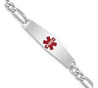 JewelryWeb Pulsera de plata de ley 925 pulida con identificación médica Figaro, pulsera de identificación de pinza de langosta para mujer, 18 centimeters, Metal Plata Plata de ley, No es una piedra