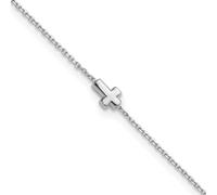 JewelryWeb Tobillera de plata de ley 925 chapada en rodio de 1,1 mm, cruz religiosa de fe más 3 cm de extensión, tobillera de 23 cm para mujer, talla única, Metal Plata metal Rodio Plata, No es una