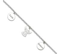 JewelryWeb Tobillera de plata de ley 925 con diseño de ángel guardián religioso y fe con 3 cm de extensión, tobillera de 23 cm de ancho y 10,9 mm de ancho para mujer