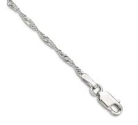 JewelryWeb Tobillera de plata de ley 925 de 1,75 mm, cadena Singapur, 23 cm, tobillera para mujeres y hombres, talla única, Metal Plata Plata de ley, No es una piedra preciosa