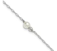 JewelryWeb Tobillera de plata de ley 925 pulida de 1,7 mm y perla de cristal más extensión de 3 centímetros para mujer, talla única, Vidrio Metal cristal metal Perla, No es una piedra preciosa