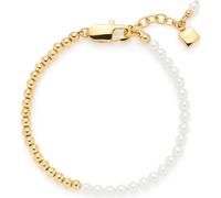 JEWELS BY LEONARDO 024330 Pulsera Lucinda de acero inoxidable dorado, perlas de imitación blancas y bolas de acero inoxidable, 18-21 cm de longitud, joyas para mujer, Eine Grösse, Acero inoxidable, No