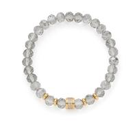 Jewels by Leonardo Berna 024875 - Pulsera elástica de Acero Inoxidable Dorado, Perlas de Cristal Gris con Elementos Dorados con circonitas, 19 cm de Longitud, Regalo para Mujer