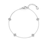 Jewels by Leonardo Ciao Lisette 025745 - Pulsera de Acero Inoxidable Plateado con 4 circonitas cúbicas Finas en Forma de Flor, 18-20,5 cm de Longitud, Regalo para Mujer