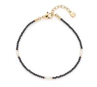 Jewels by Leonardo Ciao NOLA, Pulsera de Acero Inoxidable Dorado, Perlas Negras de Cristal Tallado de Perlas Blancas de imitación, 18,5 - 21 cm de Longitud, Regalo de joyería, 025724