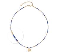JEWELS BY LEONARDO Ciao Rose 025725 - Collar de acero inoxidable dorado, perlas pequeñas de piedra azul y cadena fina de clip de papel, 42-47 cm de longitud, regalo para mujer