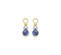 JEWELS BY LEONARDO Colgante Beauty's Aline • 1 par de colgantes de acero inoxidable dorado • Piedras de cristal azul facetado, perla gris y bola dorada • Regalo de joyería para mujer • 025523