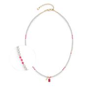 JEWELS BY LEONARDO Collar Ciao Pinky • Cadena de perlas cortas de acero inoxidable dorado • Perlas de imitación gris y cristal en rosa fuerte • 42-47 cm de longitud • Regalo de joyas para mujer •