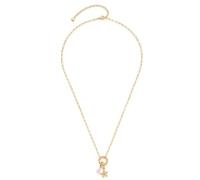 JEWELS BY LEONARDO Collar Franzi • Cadena con clip de papel de acero inoxidable dorado • Colgante de estrella de mar y perla de piedra rosa • 50-57 cm de longitud • Joyas regalo para mujeres • 026202