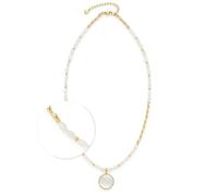 JEWELS BY LEONARDO Collar Welda • Cadena corta de acero inoxidable dorado • Perlas de concha en forma de oliva • Colgante redondo con diseño de sol • 45-50 cm de longitud • Joyas regalo para mujeres •