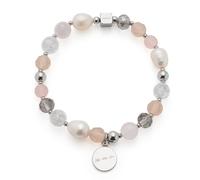 Jewels by Leonardo Hope, 025928 - Pulsera elástica de Acero Inoxidable Plateado, Cristal, ágata y Perlas de Agua Dulce, 19,5 cm de Longitud, Regalo para Mujer